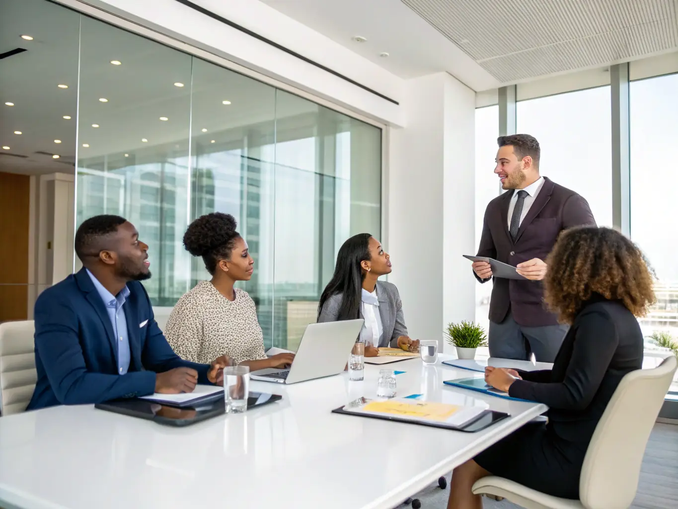 A group of business professionals actively participating in a PeakUK Leadership Growth Workshop, engaging in interactive exercises and discussions.